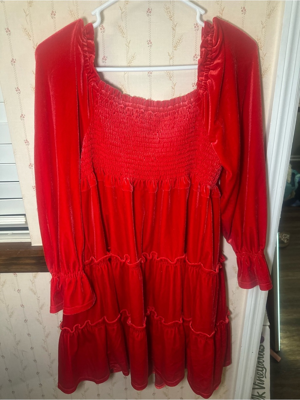 Crown & Ivy Kids Girls XL Red Velvet Smocked Tiered Holiday Dress